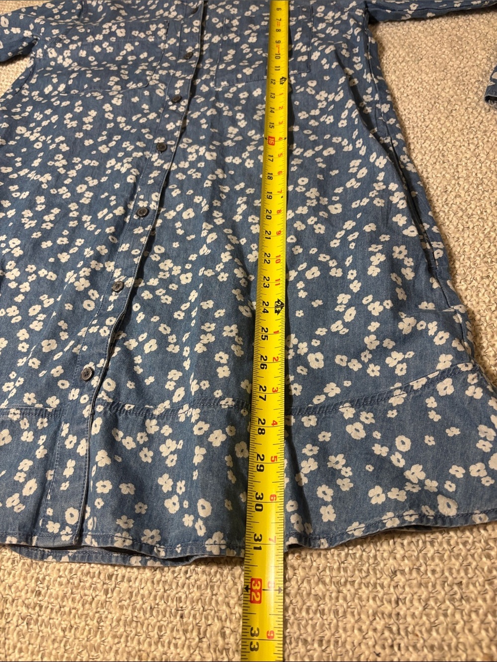 LOFT Retro Bloom Chambray Denim Mini Shirtdress with Pockets - Picture 6 of 11
